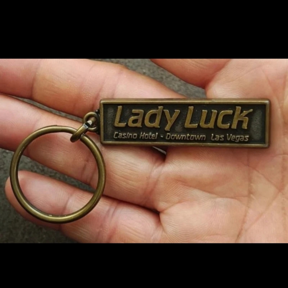 1980s Vintage Lady Luck Casino Hotel Downtown Las Vegas Brass Keychain